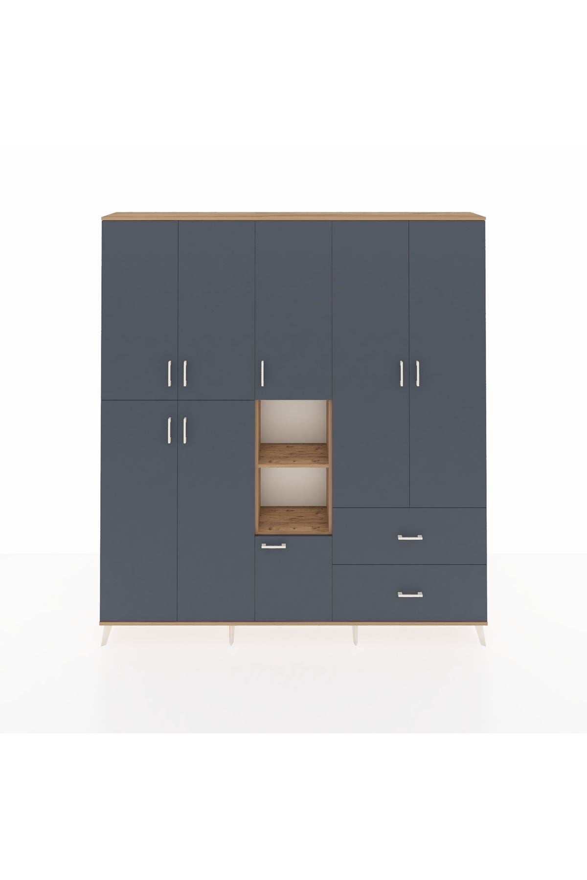 Arges Gardrop 12 Raflı 2 Çekmeceli Tek Askılı 220x30x243 Çam-Antrasit