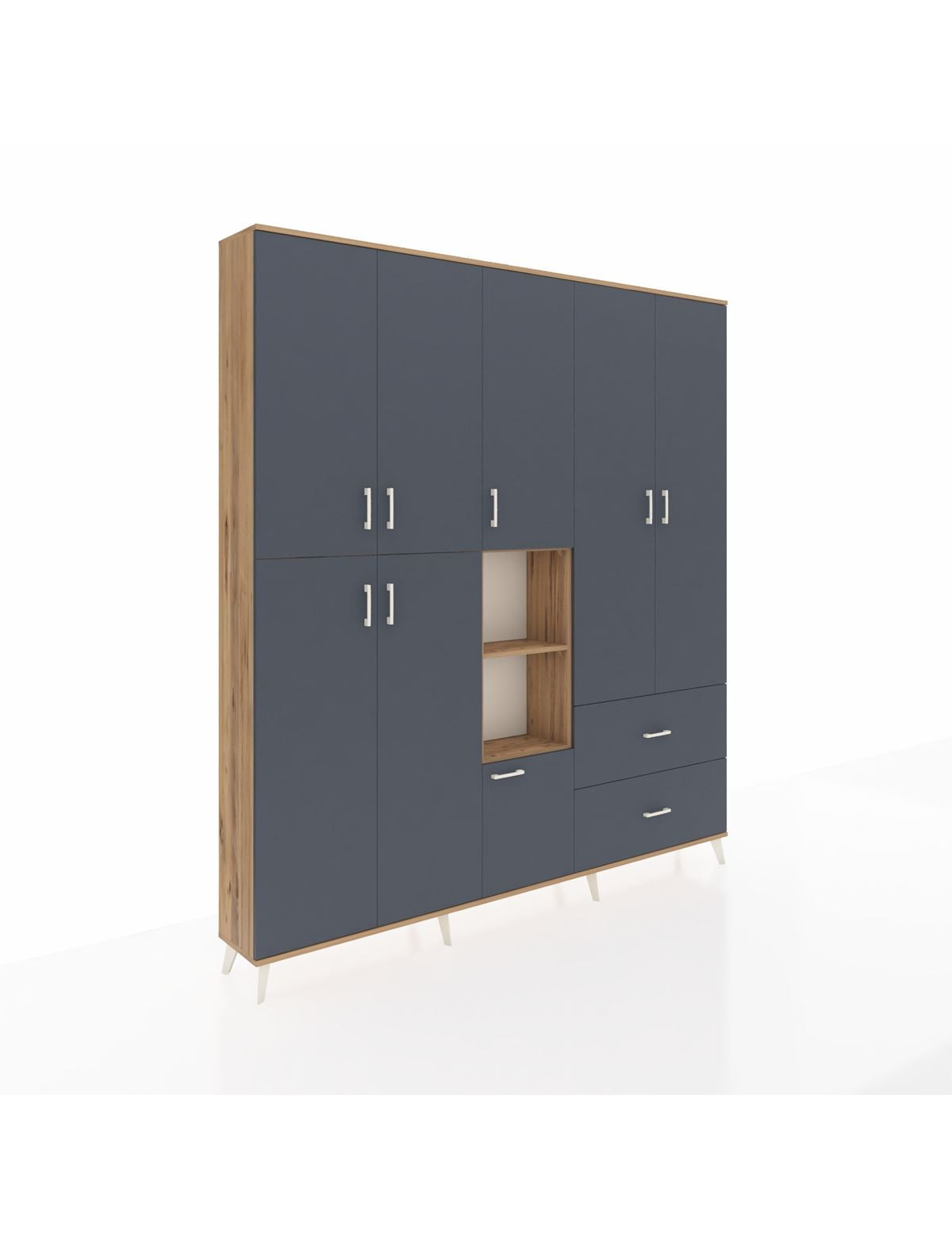 Arges Gardrop 12 Raflı 2 Çekmeceli Tek Askılı 220x30x243 Çam-Antrasit