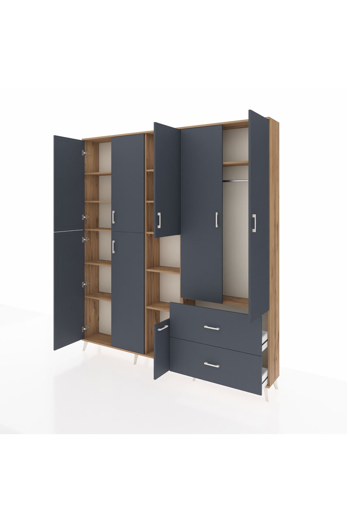 Arges Gardrop 12 Raflı 2 Çekmeceli Tek Askılı 220x30x243 Çam-Antrasit