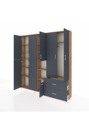 Arges Gardrop 12 Raflı 2 Çekmeceli Tek Askılı 220x30x243 Çam-Antrasit