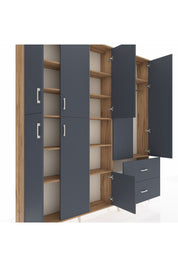 Arges Gardrop 12 Raflı 2 Çekmeceli Tek Askılı 220x30x243 Çam-Antrasit