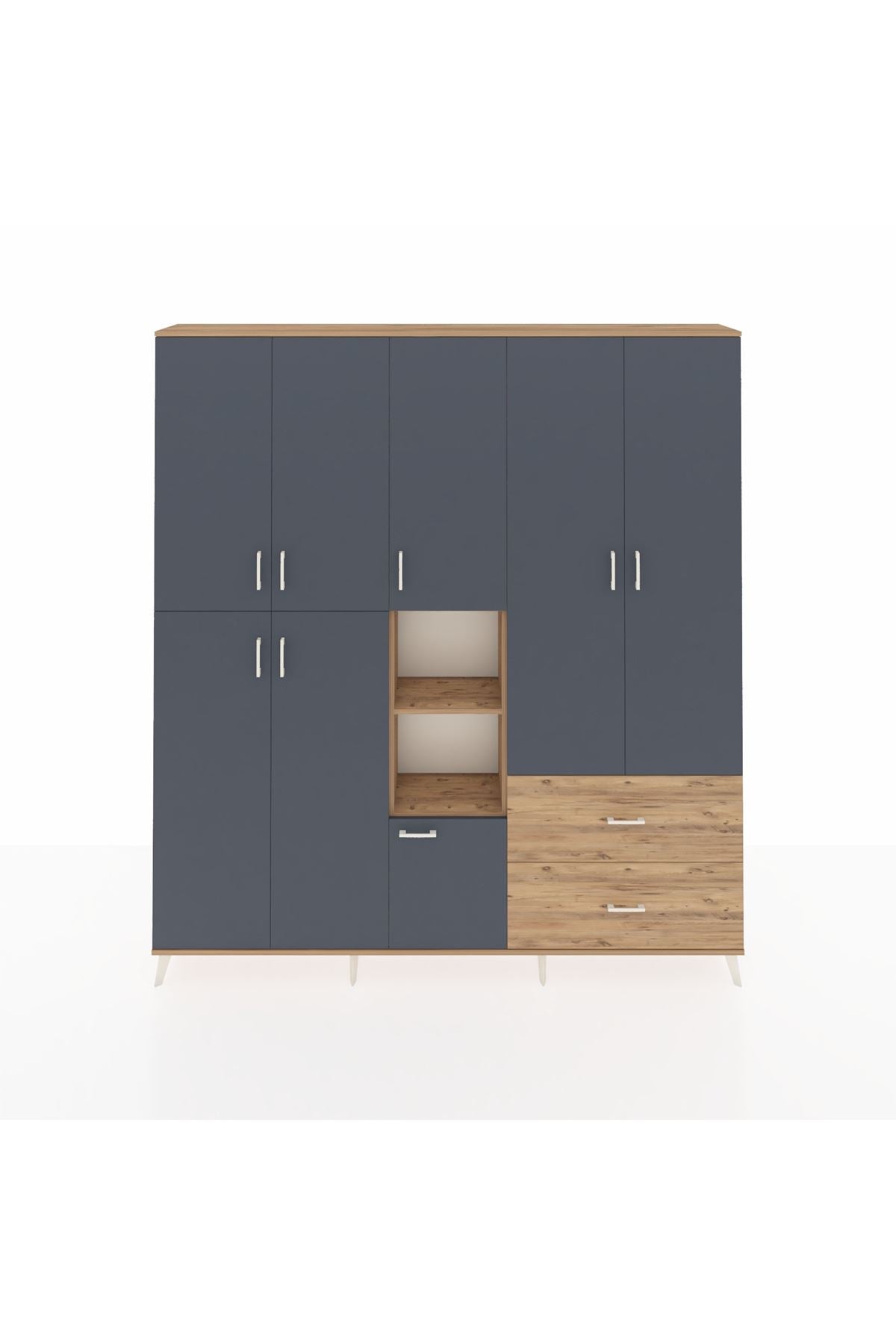 Arges Dolap 12 Raflı 2 Çekmeceli Tek Askılı 220x30x243 Çam-Antrasit/Çam