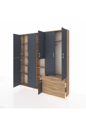 Arges Dolap 12 Raflı 2 Çekmeceli Tek Askılı 220x30x243 Çam-Antrasit/Çam