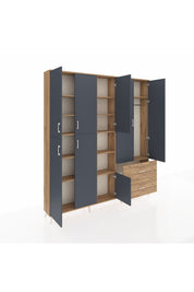 Arges Dolap 12 Raflı 2 Çekmeceli Tek Askılı 220x30x243 Çam-Antrasit/Çam