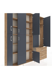 Arges Dolap 12 Raflı 2 Çekmeceli Tek Askılı 220x30x243 Çam-Antrasit/Çam