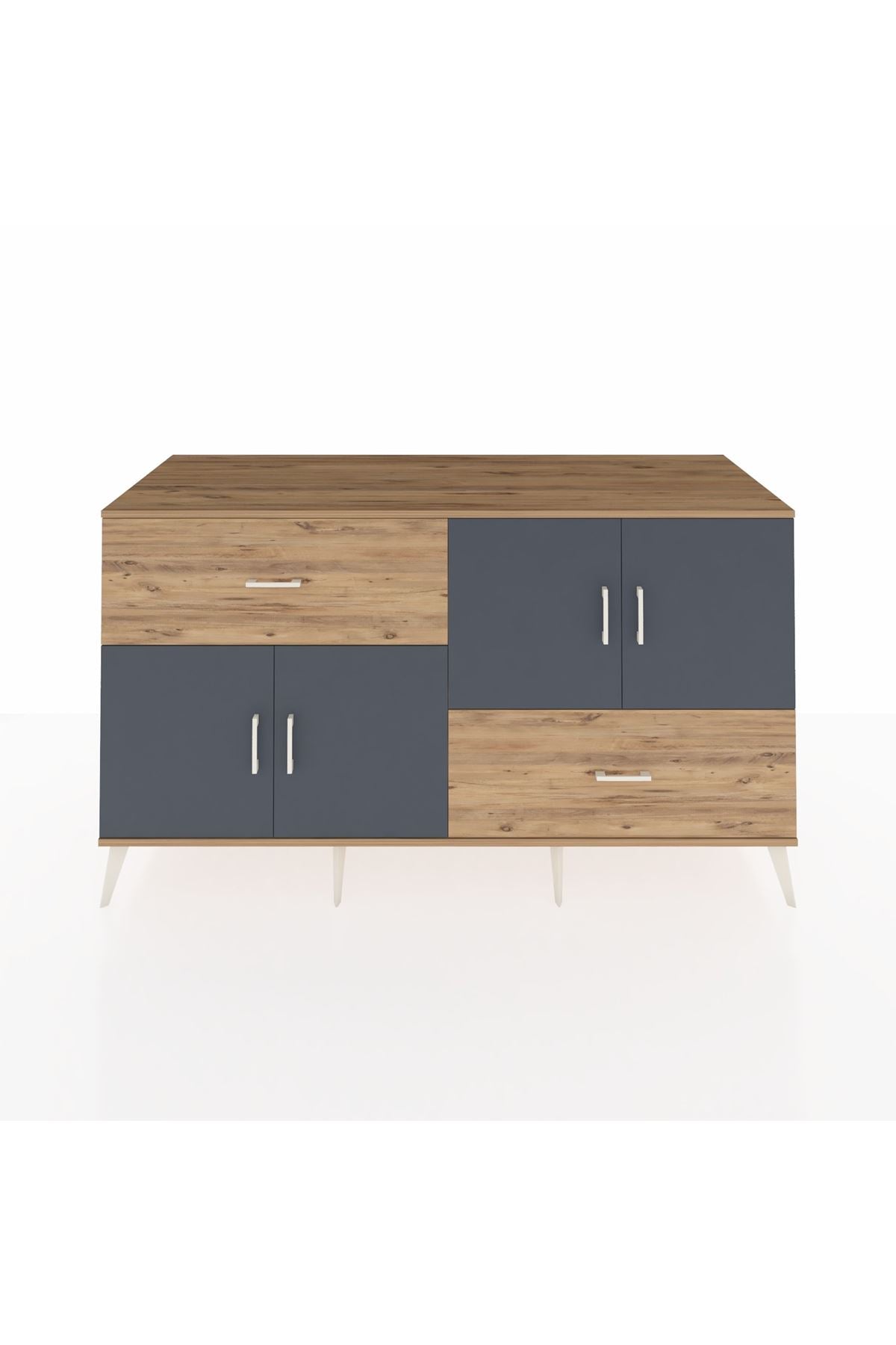 Kronos Konsol 3 Raflı 2 Çekmeceli 4 Kapaklı 176x59x99 Çam-Antrasit/Çam