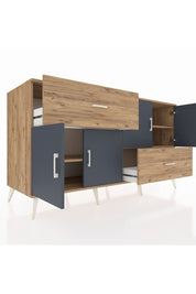 Kronos Konsol 3 Raflı 2 Çekmeceli 4 Kapaklı 176x59x99 Çam-Antrasit/Çam