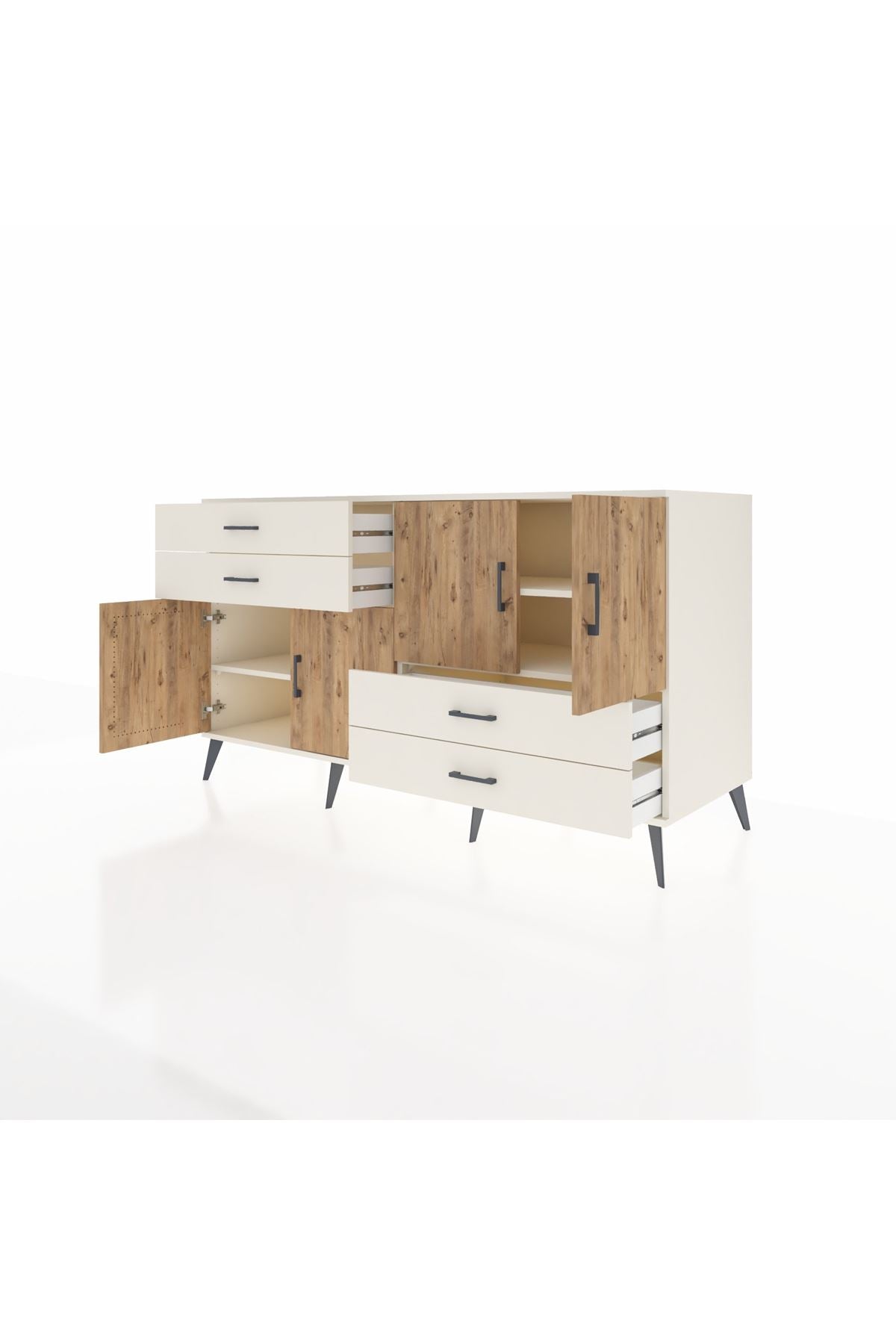 Kronos Konsol 3 Raflı 4 Çekmeceli 4 Kapaklı 176x59x99 Aytaşı-Çam/Aytaşı