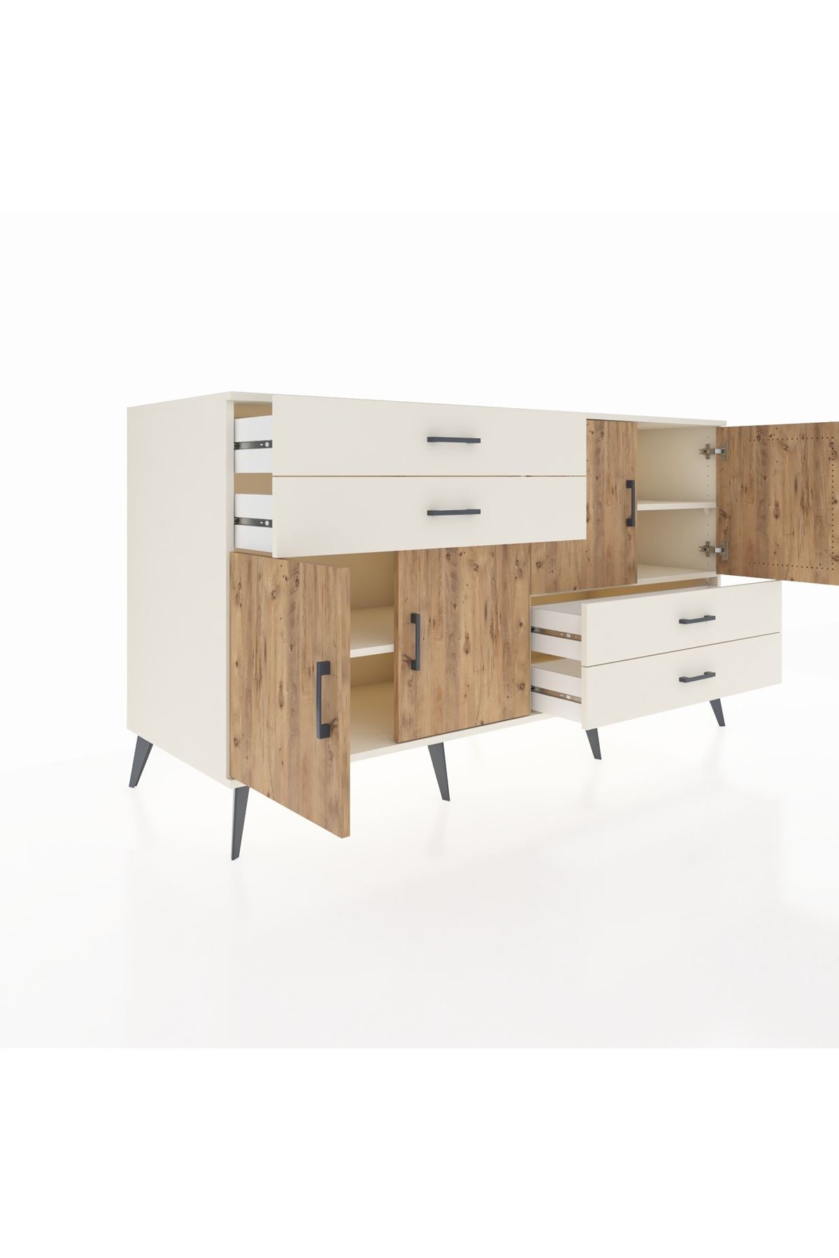 Kronos Konsol 3 Raflı 4 Çekmeceli 4 Kapaklı 176x59x99 Aytaşı-Çam/Aytaşı