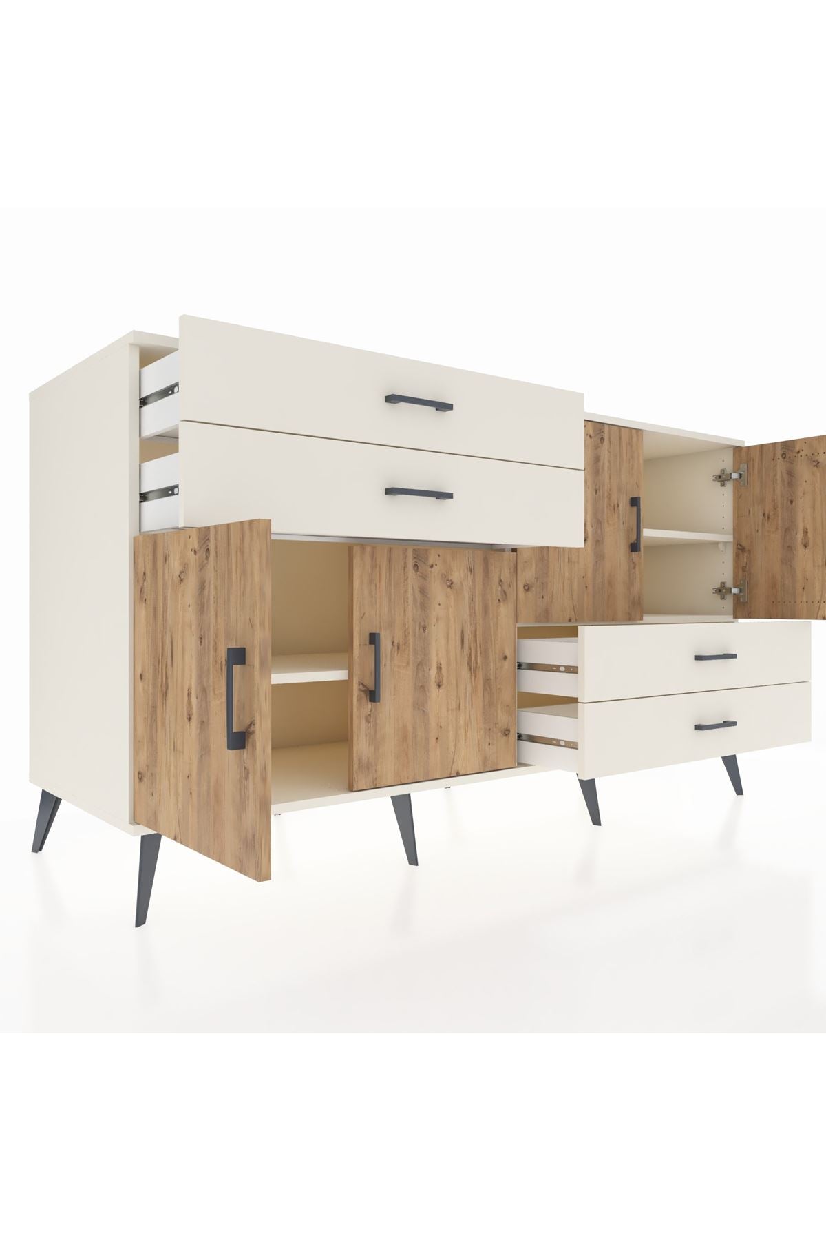 Kronos Konsol 3 Raflı 4 Çekmeceli 4 Kapaklı 176x59x99 Aytaşı-Çam/Aytaşı