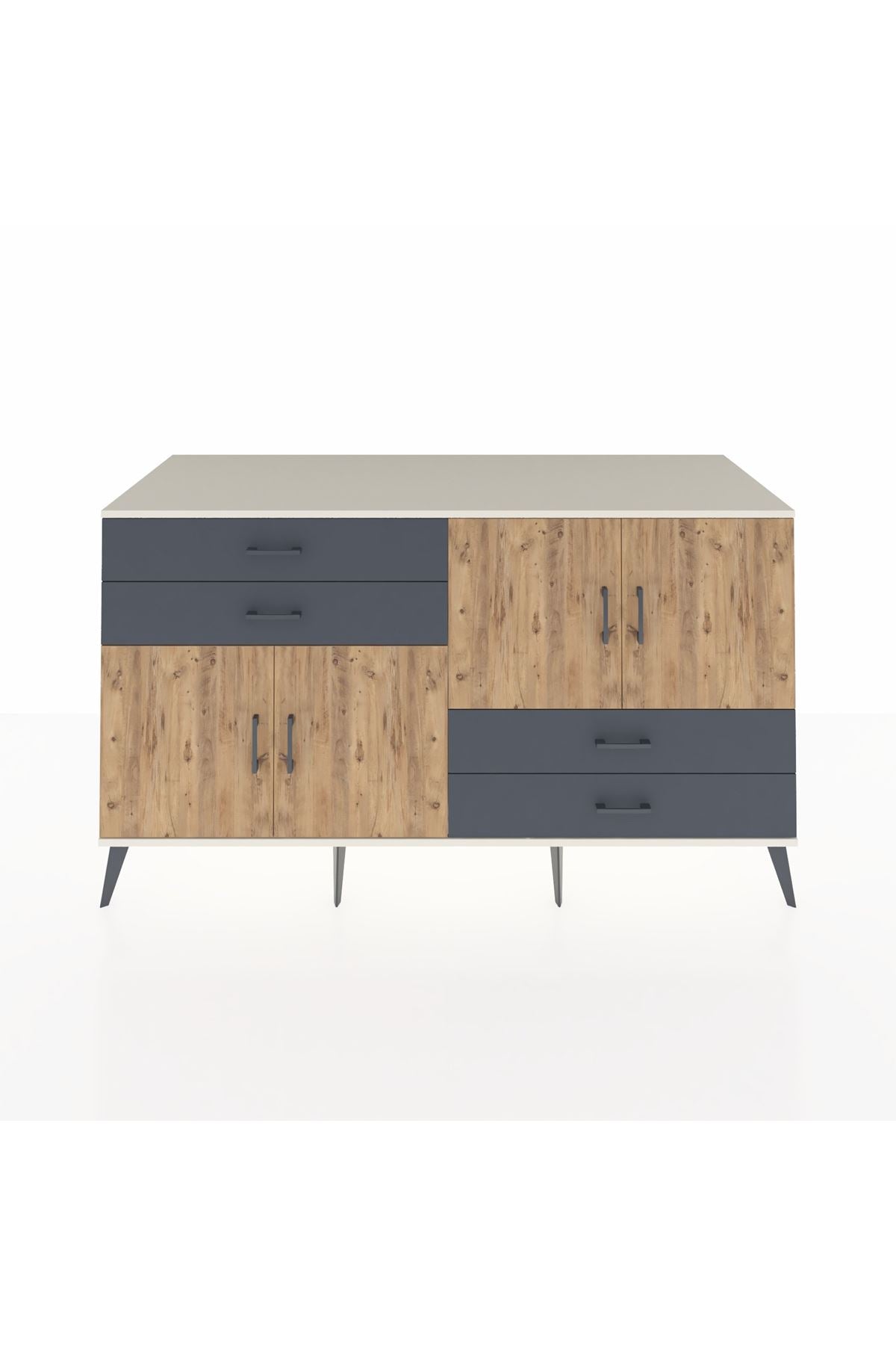 Kronos Konsol 3 Raflı 4 Çekmeceli 4 Kapaklı 176x59x99 Aytaşı-Çam/Antrasit