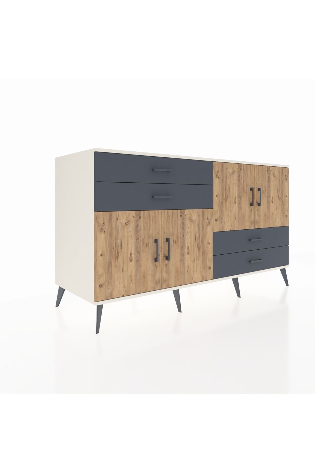 Kronos Konsol 3 Raflı 4 Çekmeceli 4 Kapaklı 176x59x99 Aytaşı-Çam/Antrasit