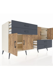 Kronos Konsol 3 Raflı 4 Çekmeceli 4 Kapaklı 176x59x99 Aytaşı-Çam/Antrasit