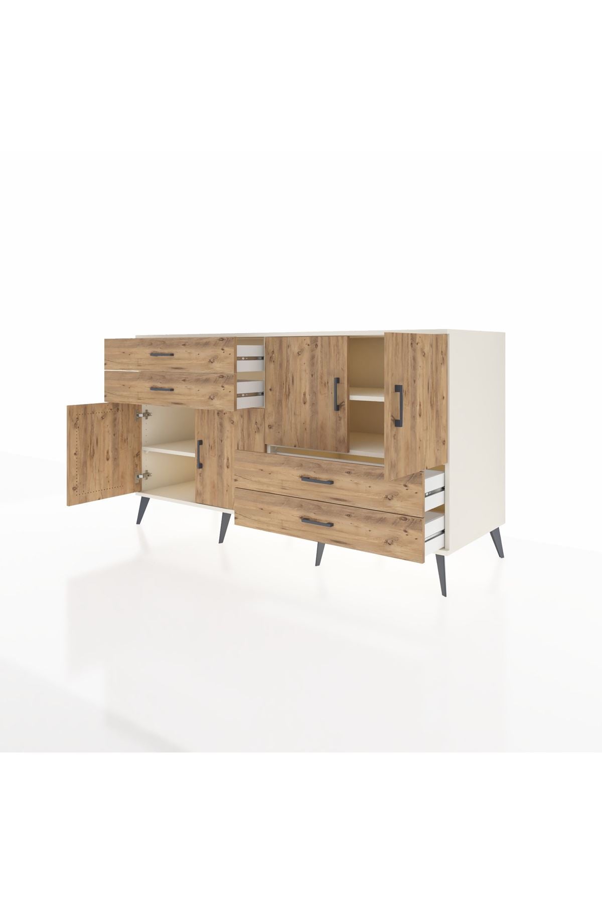 Kronos Konsol 3 Raflı 4 Çekmeceli 4 Kapaklı 176x59x99 Aytaşı-Çam