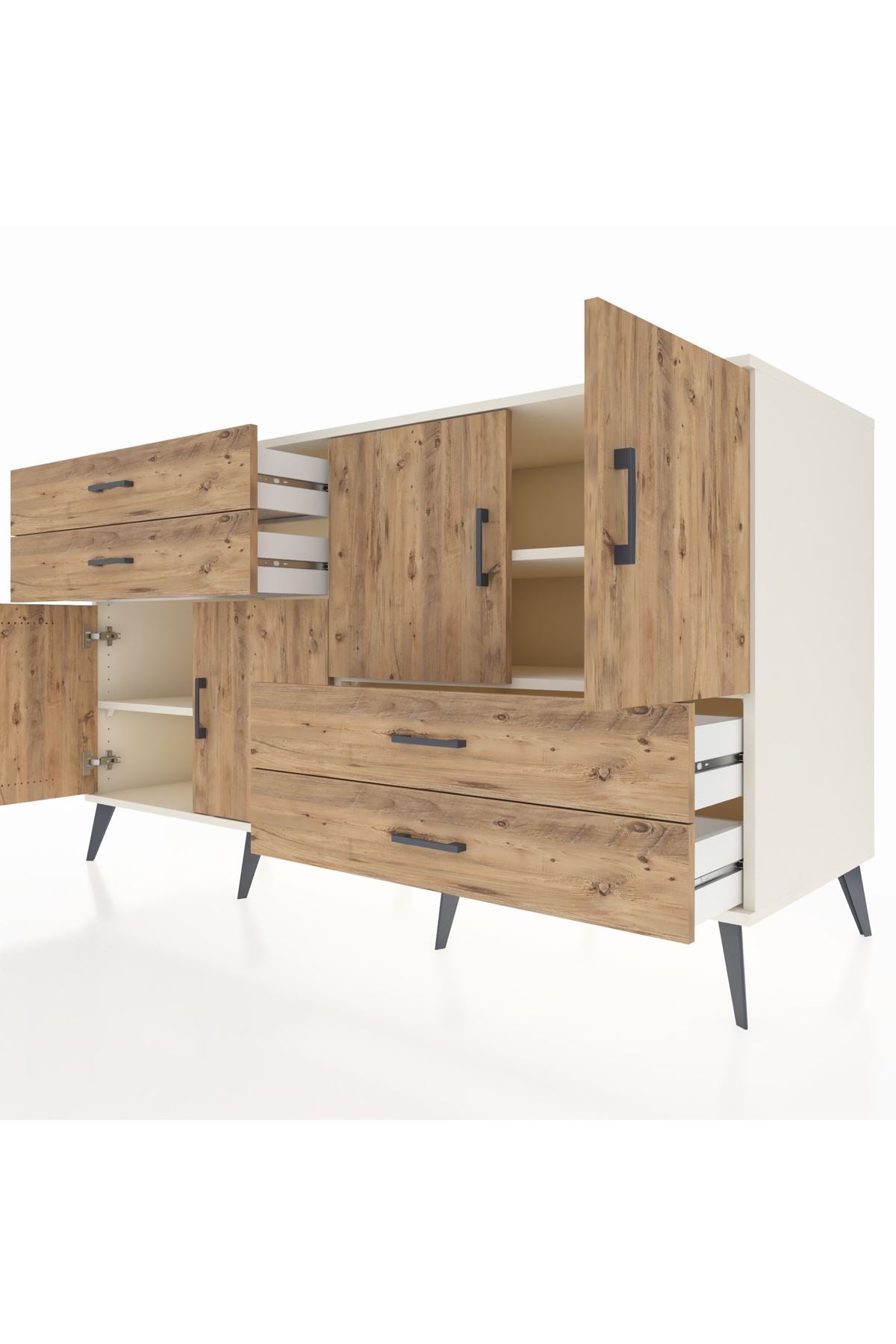 Kronos Konsol 3 Raflı 4 Çekmeceli 4 Kapaklı 176x59x99 Aytaşı-Çam