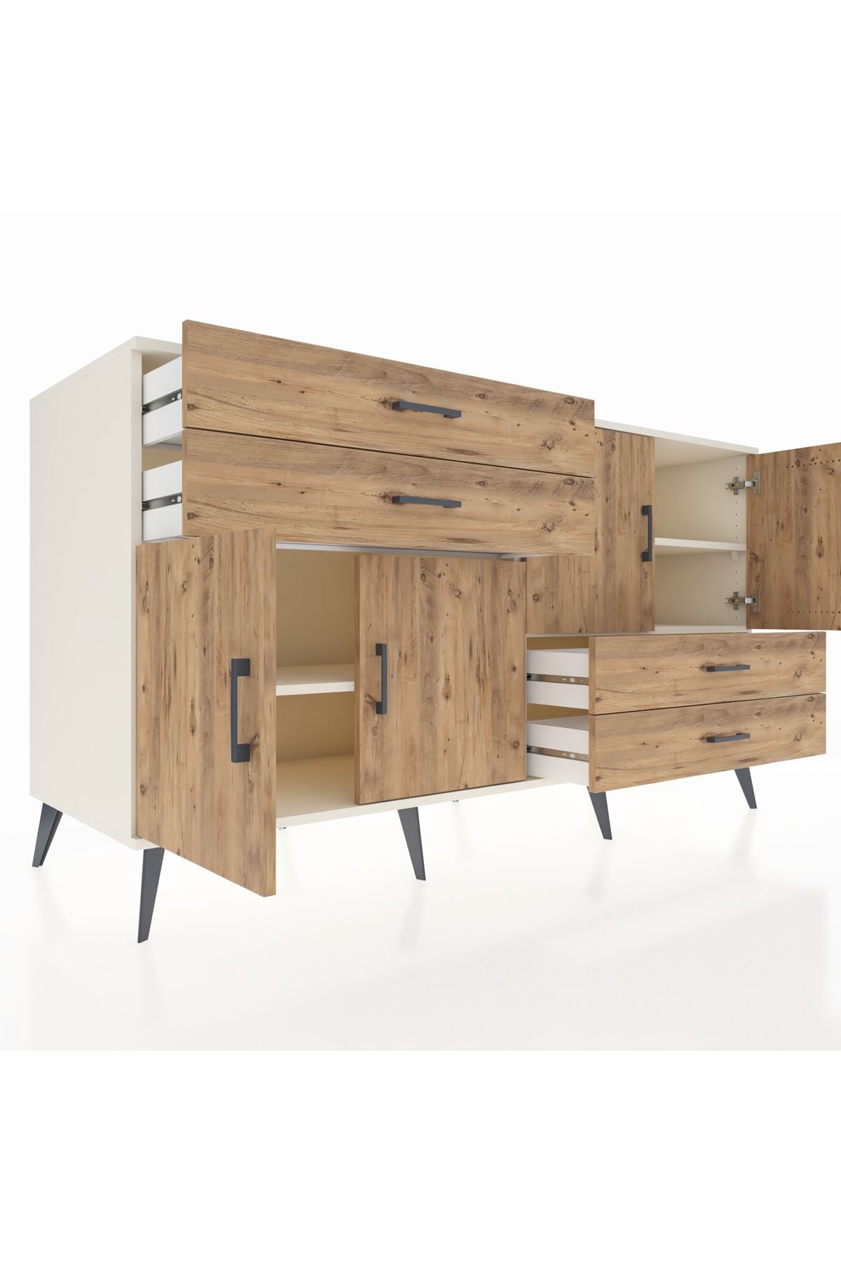 Kronos Konsol 3 Raflı 4 Çekmeceli 4 Kapaklı 176x59x99 Aytaşı-Çam