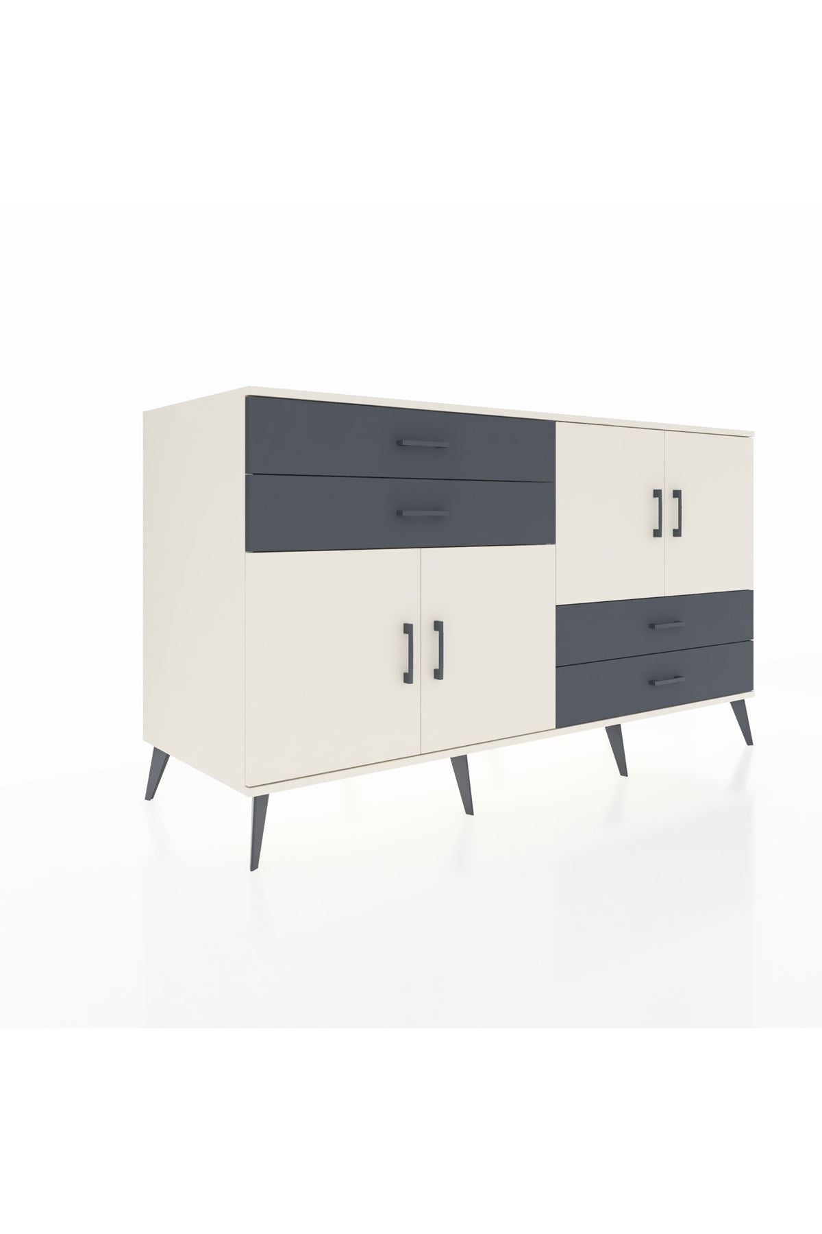 Kronos Konsol 3 Raflı 4 Çekmeceli 4 Kapaklı 176x59x99 Aytaşı-Aytaşı/Antrasit