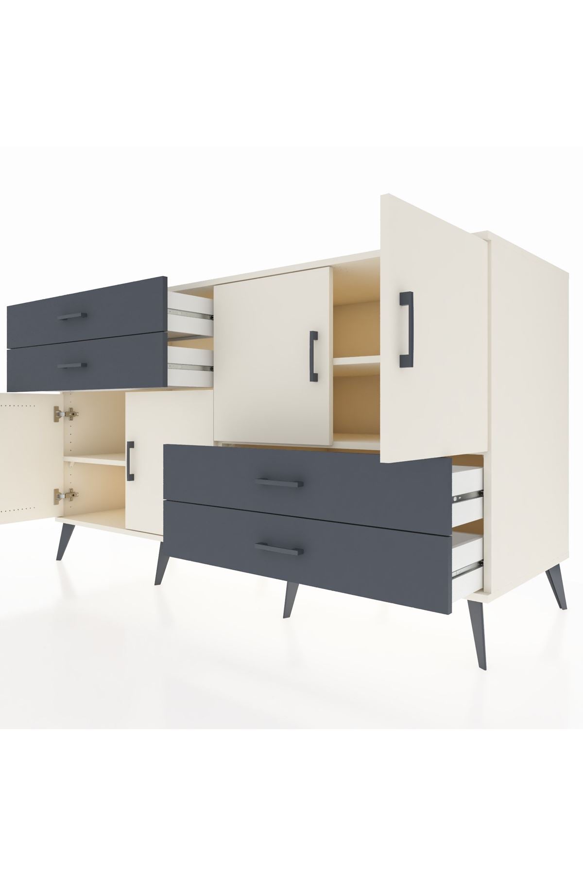 Kronos Konsol 3 Raflı 4 Çekmeceli 4 Kapaklı 176x59x99 Aytaşı-Aytaşı/Antrasit