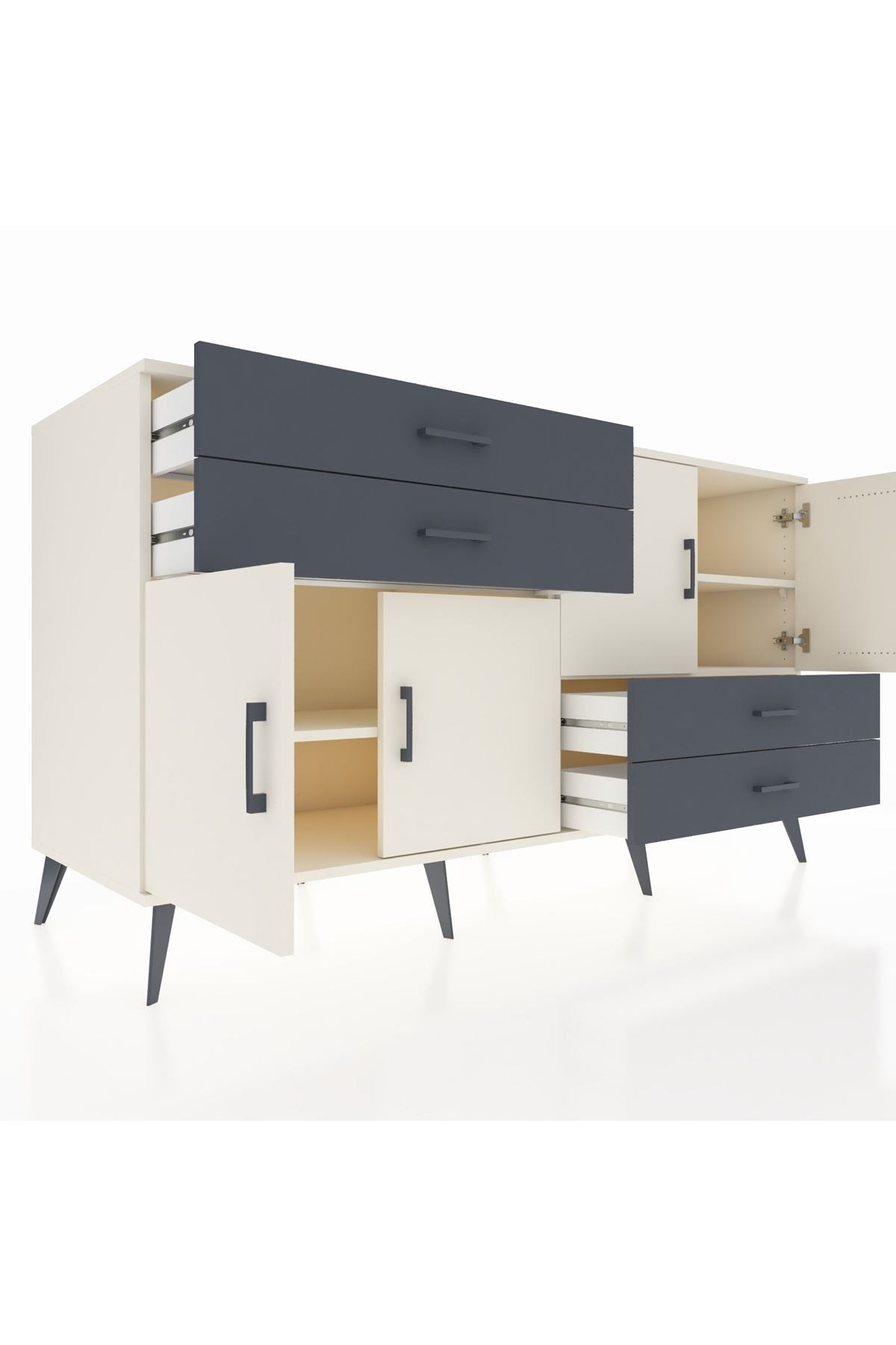 Kronos Konsol 3 Raflı 4 Çekmeceli 4 Kapaklı 176x59x99 Aytaşı-Aytaşı/Antrasit