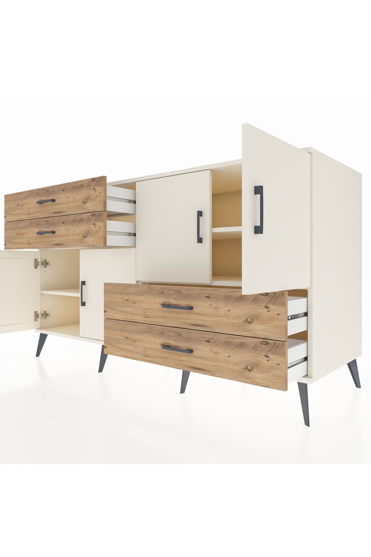 Kronos Konsol 3 Raflı 4 Çekmeceli 4 Kapaklı 176x59x99 Aytaşı-Aytaşı/Çam