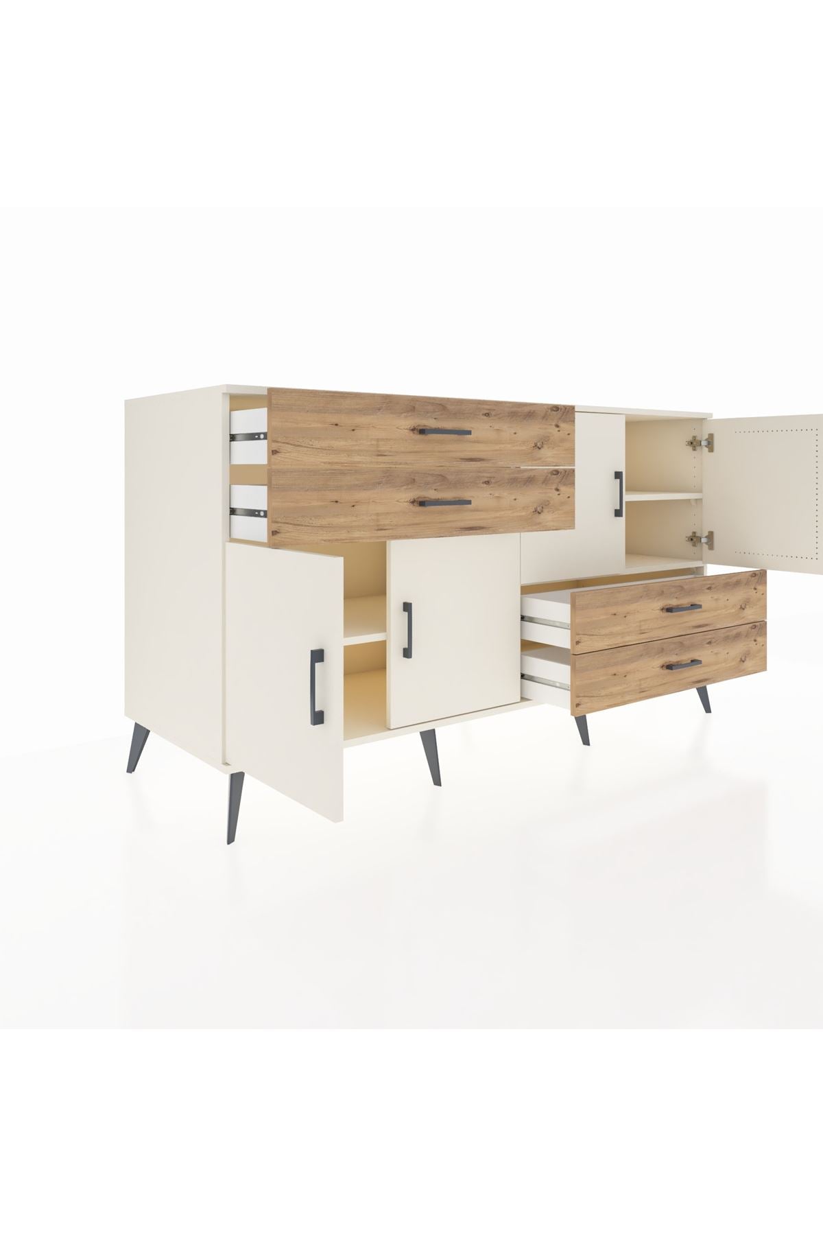 Kronos Konsol 3 Raflı 4 Çekmeceli 4 Kapaklı 176x59x99 Aytaşı-Aytaşı/Çam