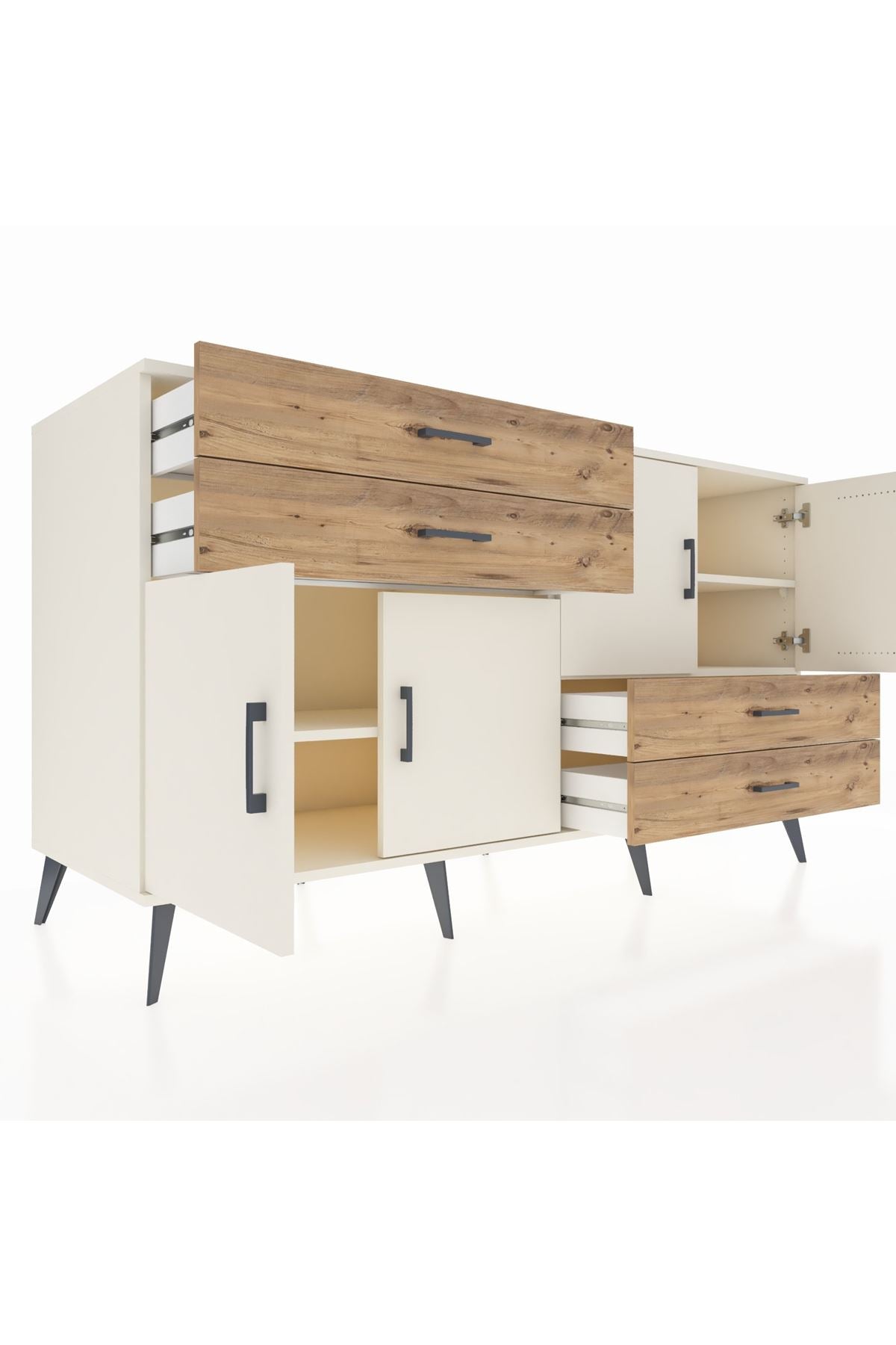 Kronos Konsol 3 Raflı 4 Çekmeceli 4 Kapaklı 176x59x99 Aytaşı-Aytaşı/Çam