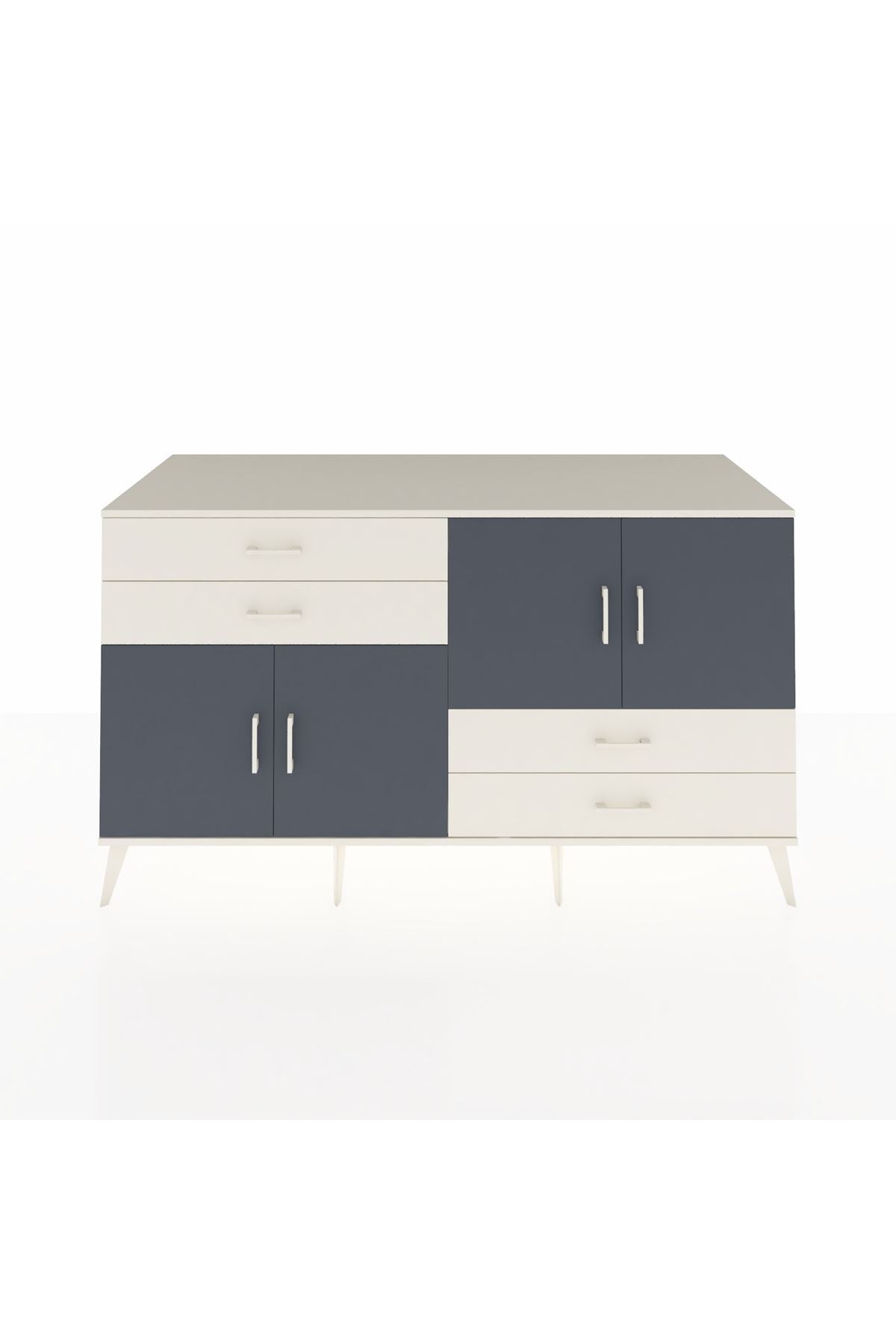 Kronos Konsol 3 Raflı 4 Çekmeceli 4 Kapaklı 176x59x99 Aytaşı-Antrasit/Aytaşı