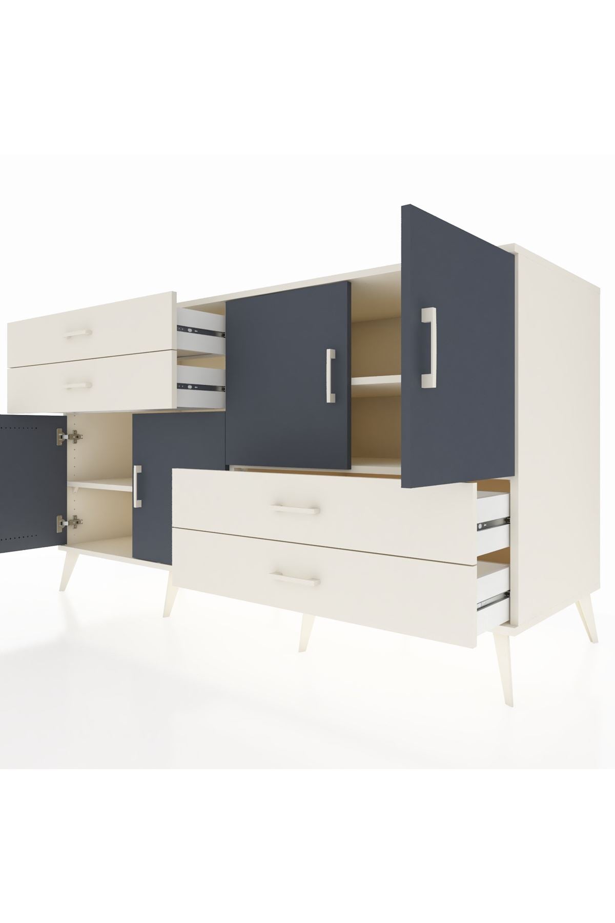 Kronos Konsol 3 Raflı 4 Çekmeceli 4 Kapaklı 176x59x99 Aytaşı-Antrasit/Aytaşı