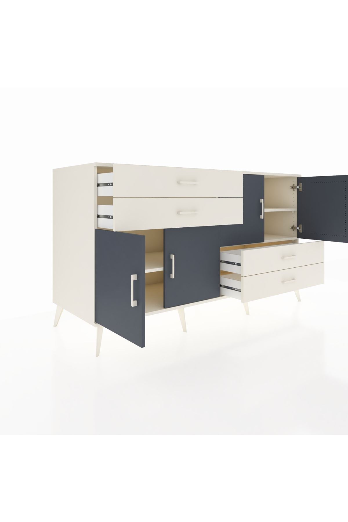 Kronos Konsol 3 Raflı 4 Çekmeceli 4 Kapaklı 176x59x99 Aytaşı-Antrasit/Aytaşı