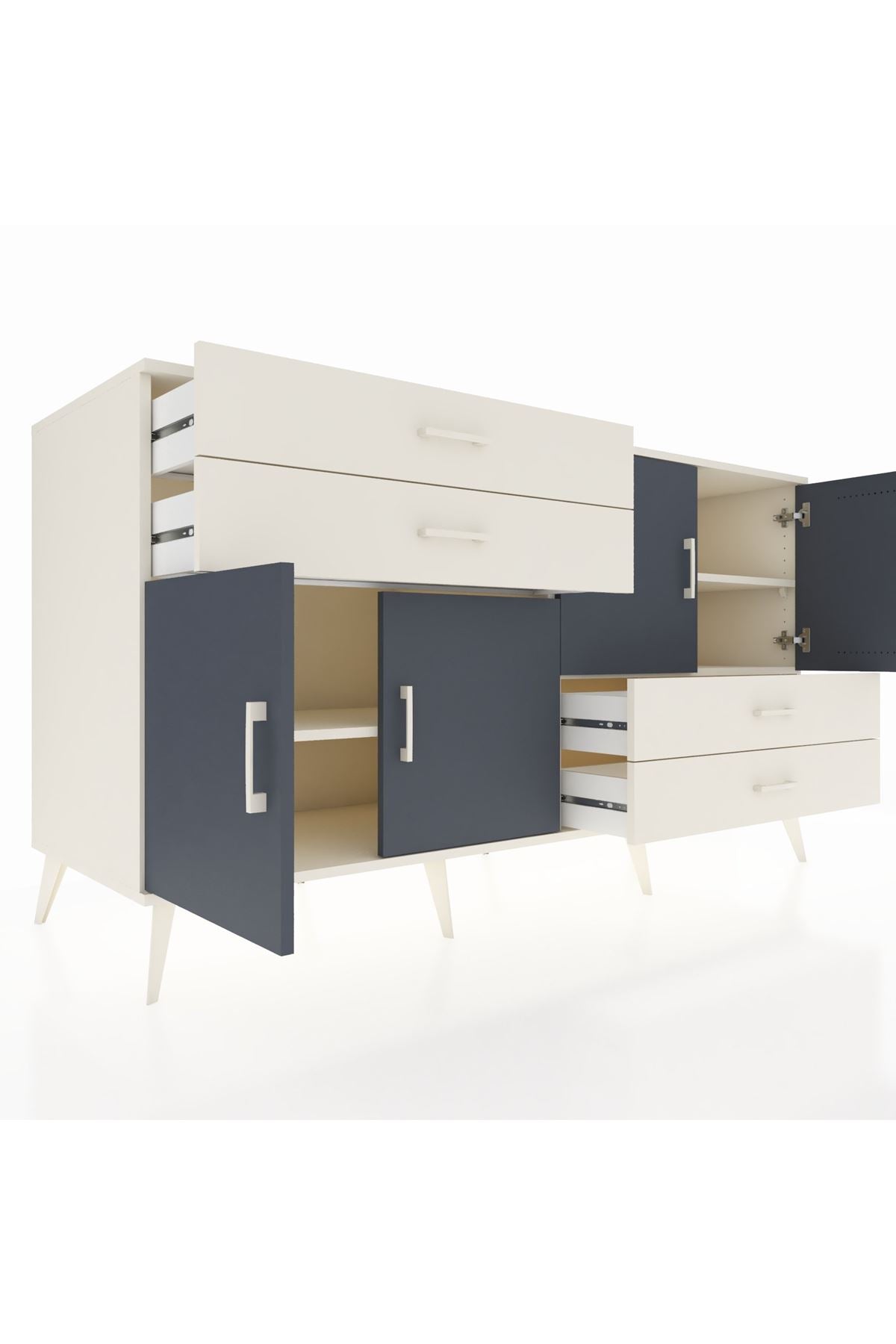 Kronos Konsol 3 Raflı 4 Çekmeceli 4 Kapaklı 176x59x99 Aytaşı-Antrasit/Aytaşı