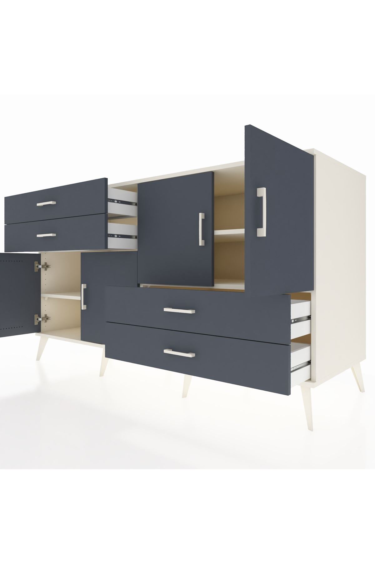 Kronos Konsol 3 Raflı 4 Çekmeceli 4 Kapaklı 176x59x99 Aytaşı-Antrasit