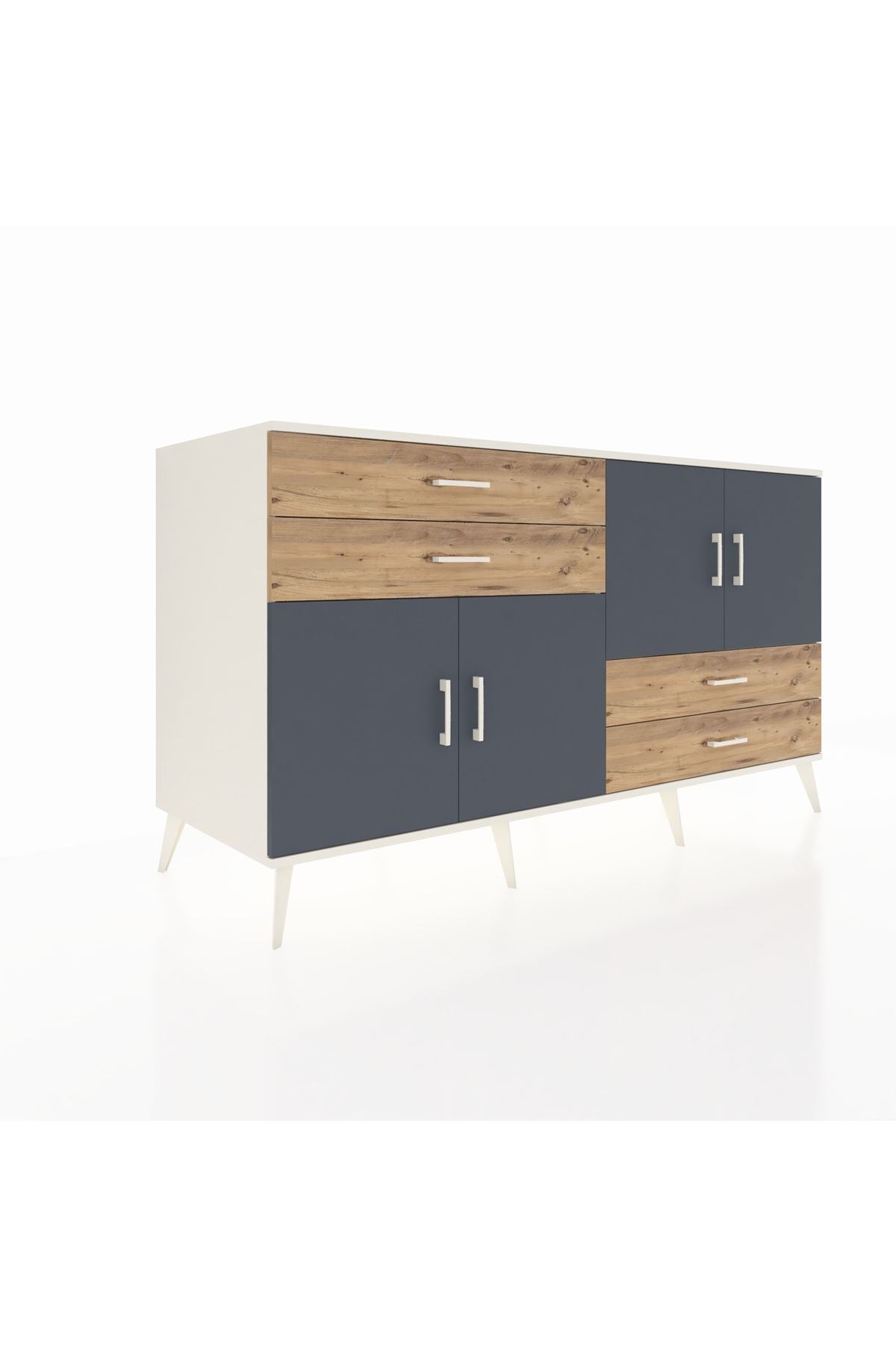 Kronos Konsol 3 Raflı 4 Çekmeceli 4 Kapaklı 176x59x99 Aytaşı-Antrasit/Çam