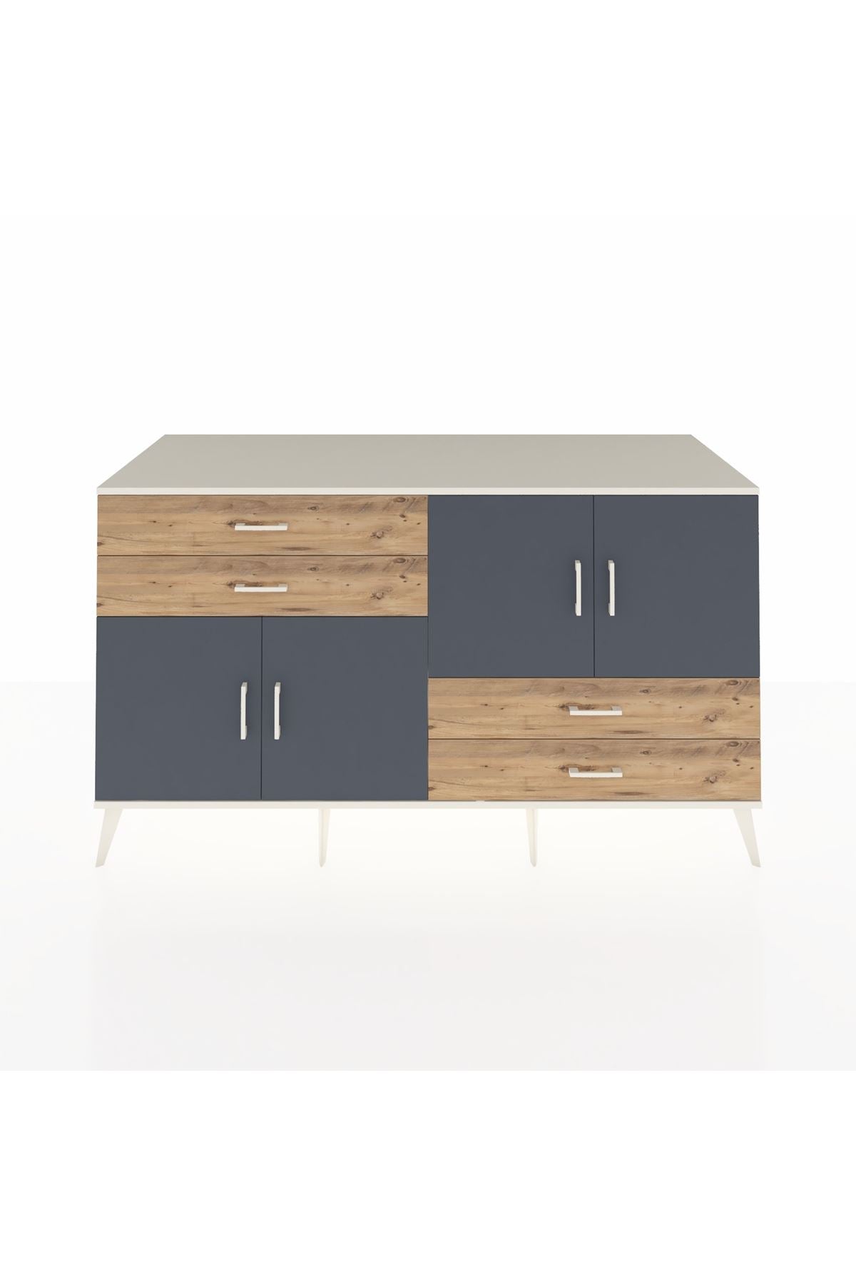 Kronos Konsol 3 Raflı 4 Çekmeceli 4 Kapaklı 176x59x99 Aytaşı-Antrasit/Çam