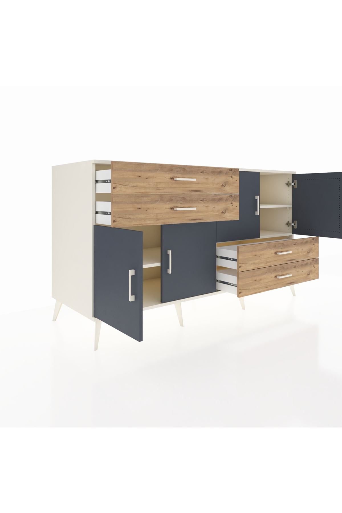 Kronos Konsol 3 Raflı 4 Çekmeceli 4 Kapaklı 176x59x99 Aytaşı-Antrasit/Çam