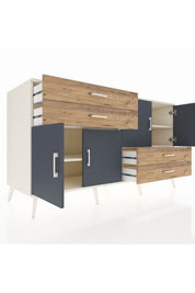 Kronos Konsol 3 Raflı 4 Çekmeceli 4 Kapaklı 176x59x99 Aytaşı-Antrasit/Çam