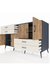 Kronos Konsol 3 Raflı 4 Çekmeceli 4 Kapaklı 176x59x99 Antrasit-Çam/Aytaşı