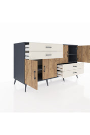 Kronos Konsol 3 Raflı 4 Çekmeceli 4 Kapaklı 176x59x99 Antrasit-Çam/Aytaşı