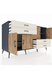 Kronos Konsol 3 Raflı 4 Çekmeceli 4 Kapaklı 176x59x99 Antrasit-Çam/Aytaşı