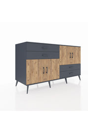 Kronos Konsol 3 Raflı 4 Çekmeceli 4 Kapaklı 176x59x99 Antrasit-Çam/Antrasit