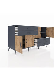 Kronos Konsol 3 Raflı 4 Çekmeceli 4 Kapaklı 176x59x99 Antrasit-Çam/Antrasit