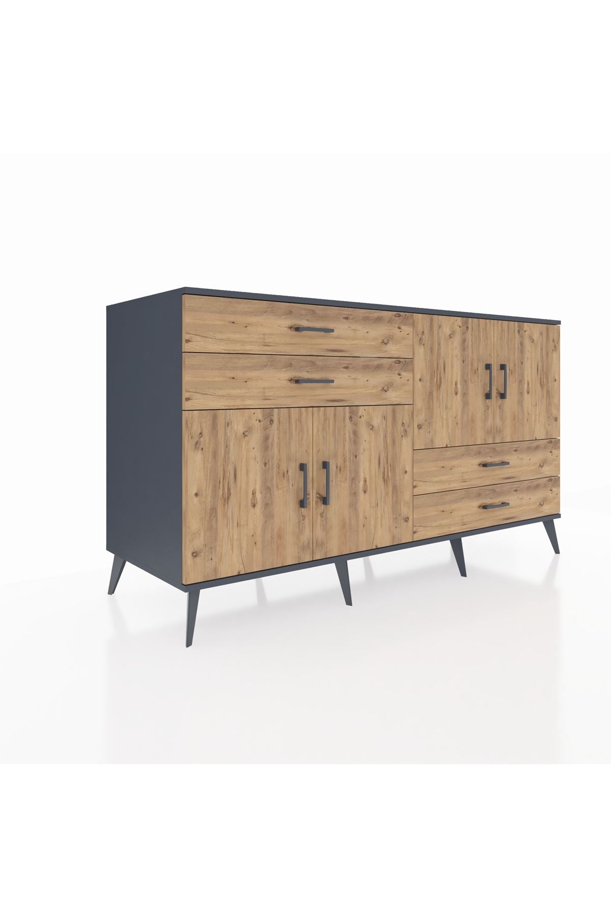 Kronos Konsol 3 Raflı 4 Çekmeceli 4 Kapaklı 176x59x99 Antrasit-Çam