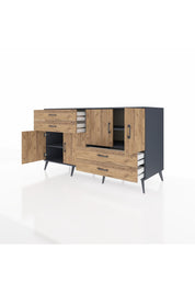 Kronos Konsol 3 Raflı 4 Çekmeceli 4 Kapaklı 176x59x99 Antrasit-Çam