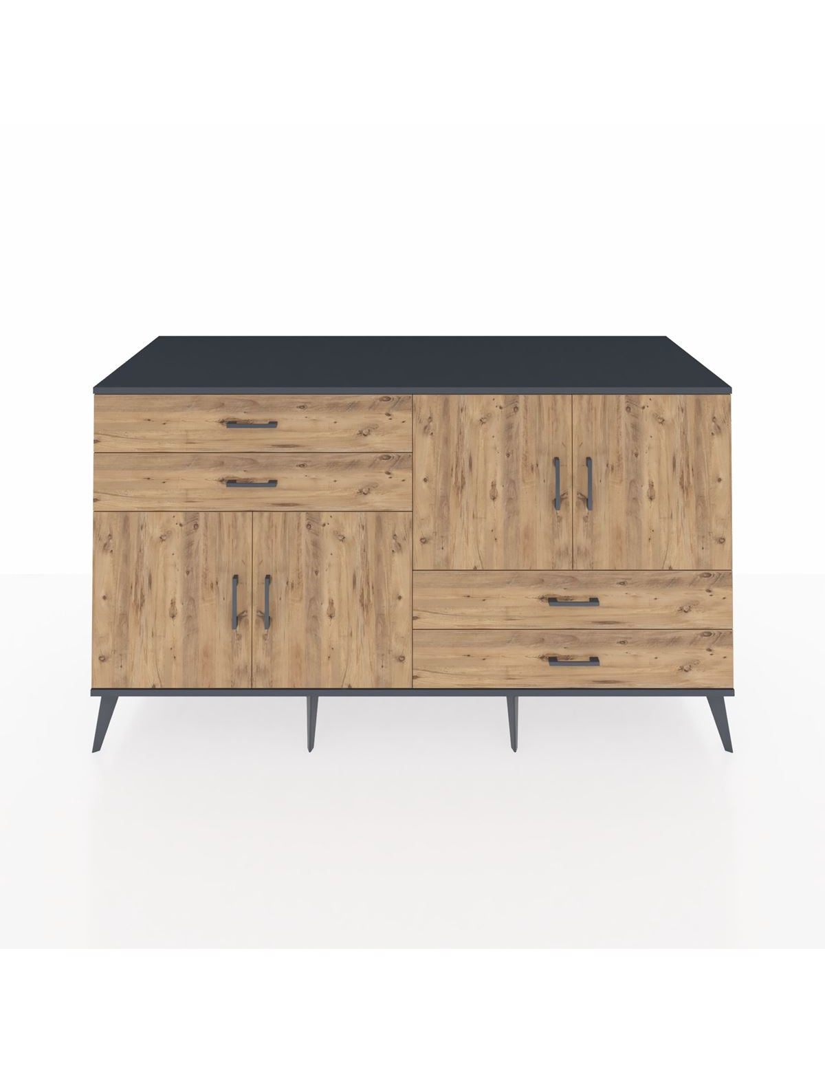 Kronos Konsol 3 Raflı 4 Çekmeceli 4 Kapaklı 176x59x99 Antrasit-Çam