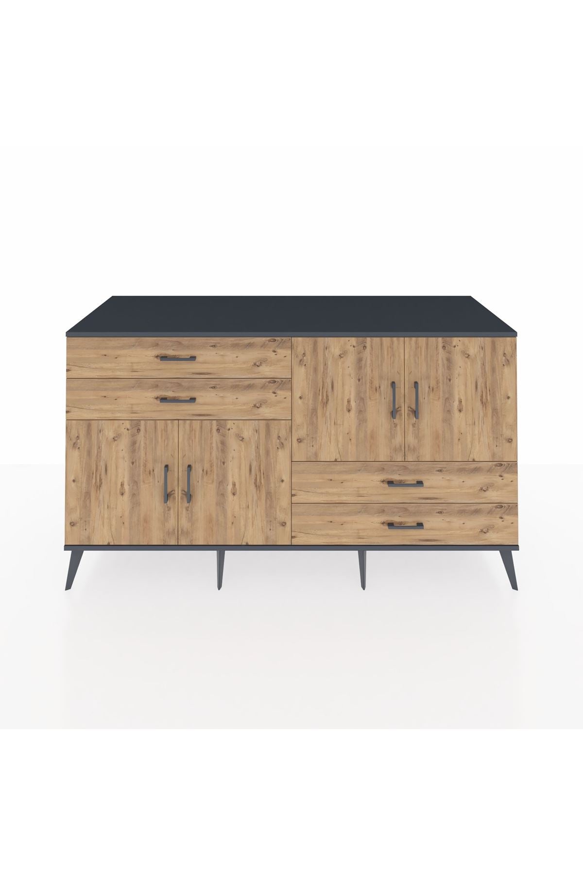 Kronos Konsol 3 Raflı 4 Çekmeceli 4 Kapaklı 176x59x99 Antrasit-Çam