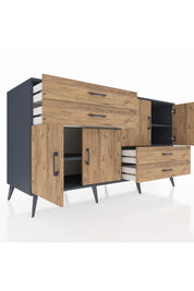 Kronos Konsol 3 Raflı 4 Çekmeceli 4 Kapaklı 176x59x99 Antrasit-Çam