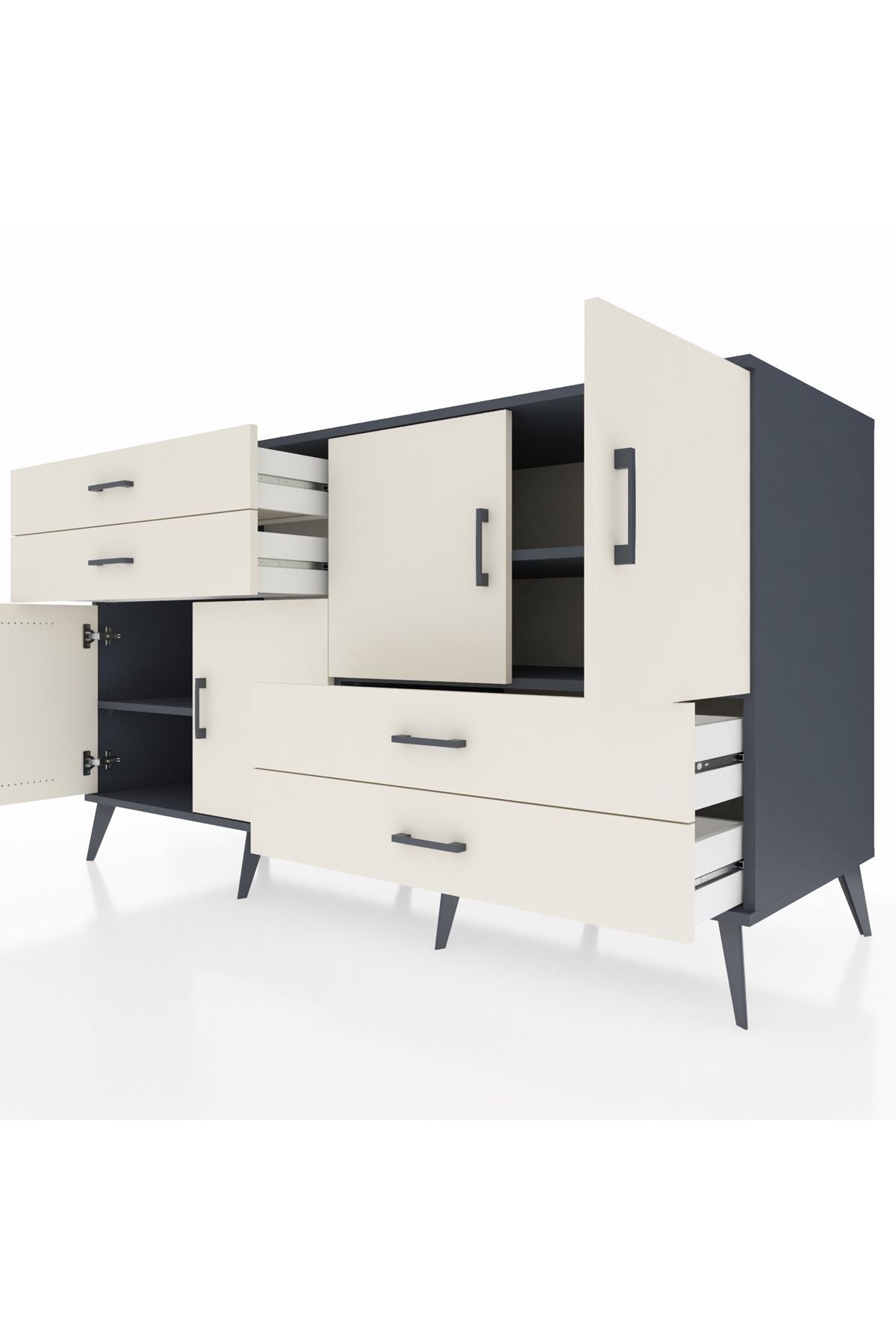 Kronos Konsol 3 Raflı 4 Çekmeceli 4 Kapaklı 176x59x99 Antrasit-Aytaşı