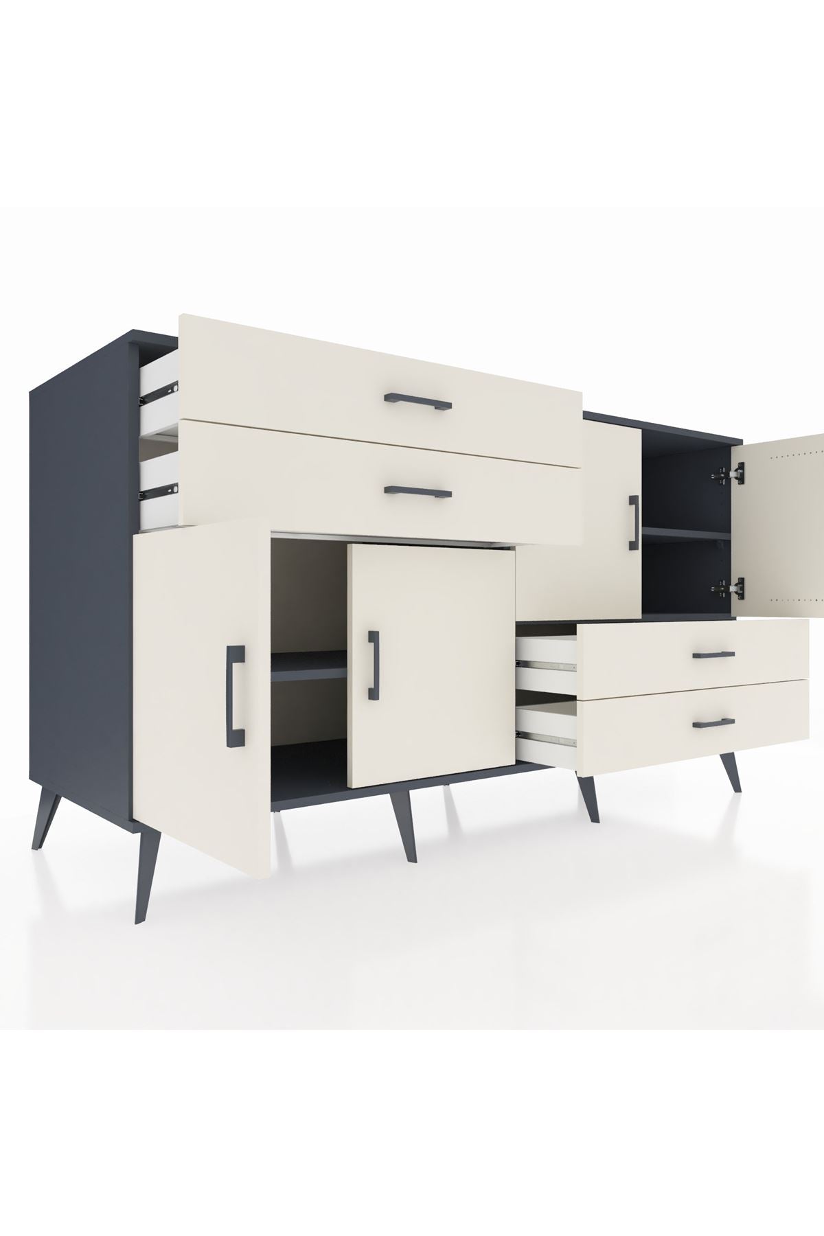 Kronos Konsol 3 Raflı 4 Çekmeceli 4 Kapaklı 176x59x99 Antrasit-Aytaşı