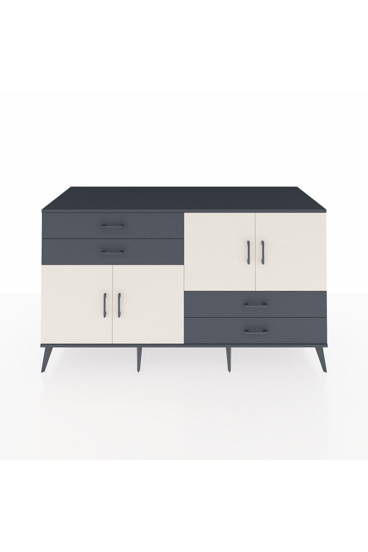 Kronos Konsol 3 Raflı 4 Çekmeceli 4 Kapaklı 176x59x99 Antrasit-Aytaşı/Antrasit