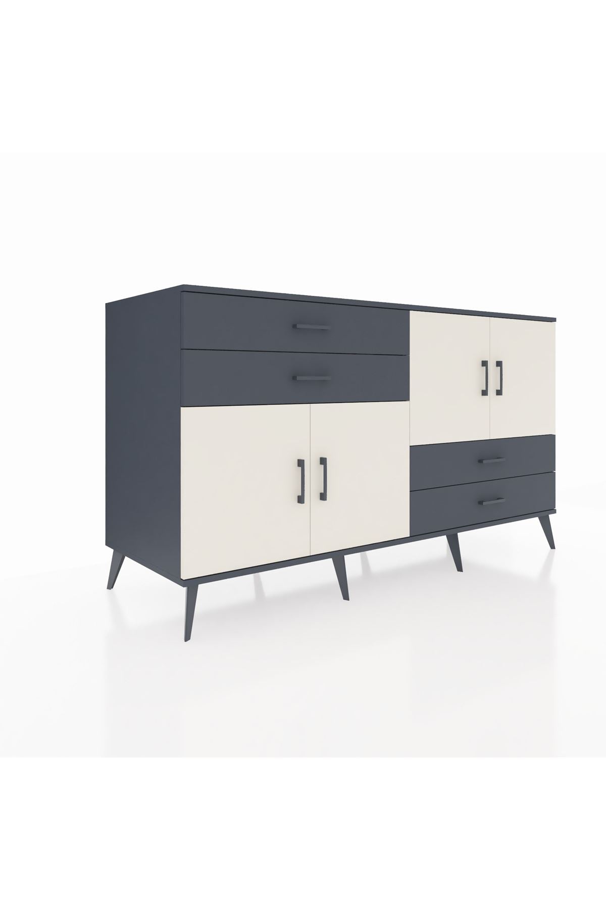 Kronos Konsol 3 Raflı 4 Çekmeceli 4 Kapaklı 176x59x99 Antrasit-Aytaşı/Antrasit