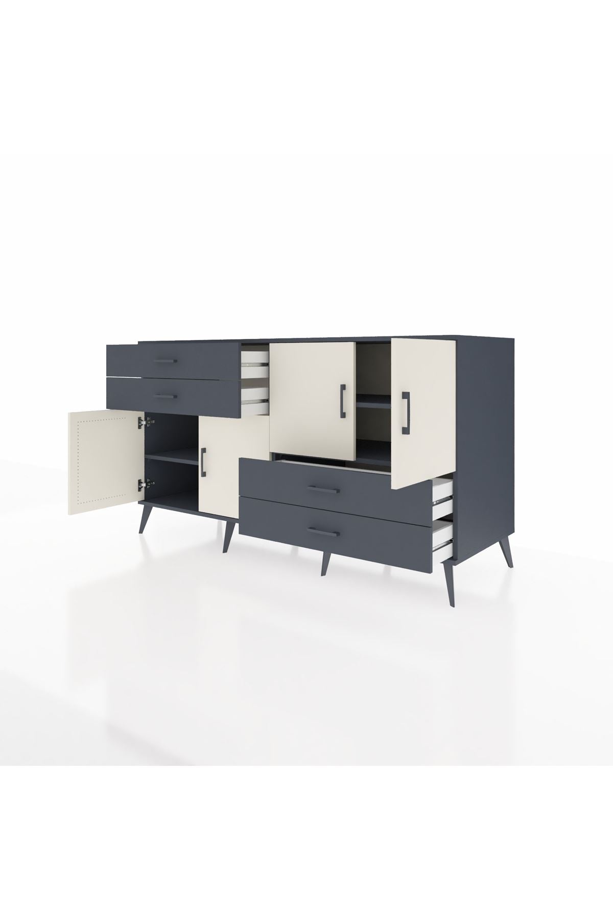 Kronos Konsol 3 Raflı 4 Çekmeceli 4 Kapaklı 176x59x99 Antrasit-Aytaşı/Antrasit